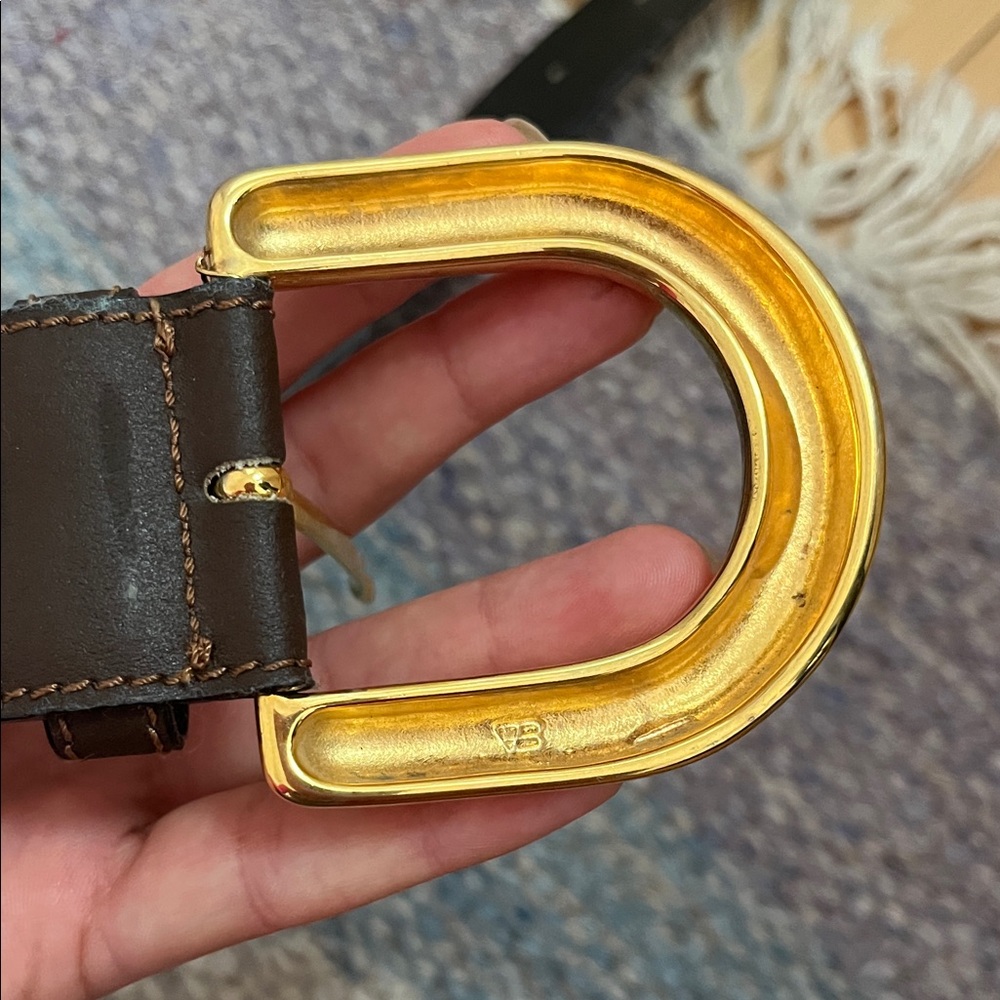 Versace Brown Leather Belt with Gold Buckle (Vintage) - Picture 7 of 9